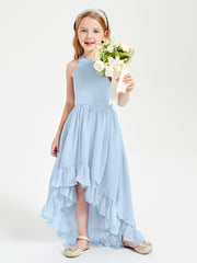 Boho Junior Bridesmaid Dresses Asymmetrical Cascading Skirt Sky Blue