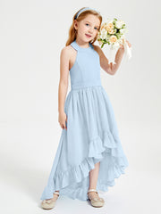 Boho Junior Bridesmaid Dresses Asymmetrical Cascading Skirt Sky Blue