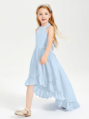 Boho Junior Bridesmaid Dresses Asymmetrical Cascading Skirt Sky Blue