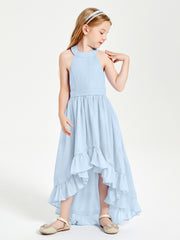 Boho Junior Bridesmaid Dresses Asymmetrical Cascading Skirt Sky Blue
