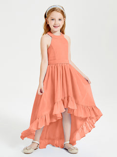 Boho Junior Bridesmaid Dresses Asymmetrical Cascading Skirt Sunset