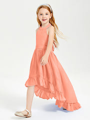 Boho Junior Bridesmaid Dresses Asymmetrical Cascading Skirt Sunset