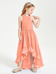 Boho Junior Bridesmaid Dresses Asymmetrical Cascading Skirt Sunset