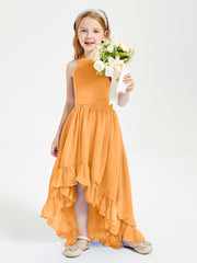 Boho Junior Bridesmaid Dresses Asymmetrical Cascading Skirt Tangerine