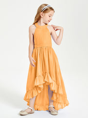 Boho Junior Bridesmaid Dresses Asymmetrical Cascading Skirt Tangerine