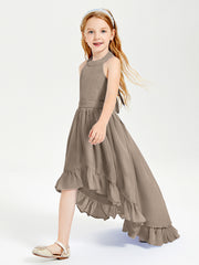Boho Junior Bridesmaid Dresses Asymmetrical Cascading Skirt Taupe