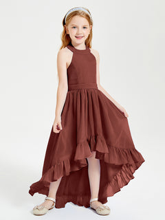 Boho Junior Bridesmaid Dresses Asymmetrical Cascading Skirt Terracotta