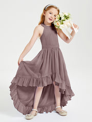 Boho Junior Bridesmaid Dresses Asymmetrical Cascading Skirt Vintage Mauve