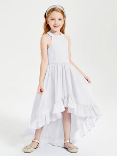 Boho Junior Bridesmaid Dresses Asymmetrical Cascading Skirt White