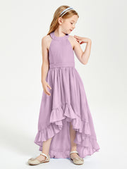 Boho Junior Bridesmaid Dresses Asymmetrical Cascading Skirt Wisteria