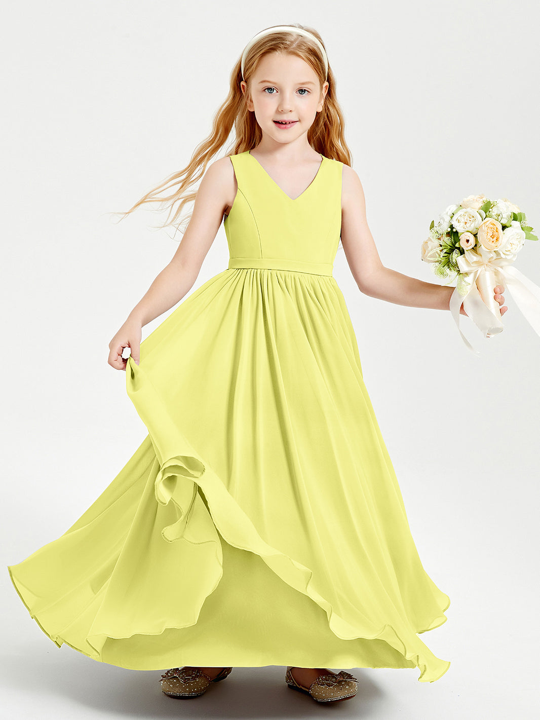 BABARONI Elegant Sleeveless Junior Bridesmaid Dresses Daffodil, Daffodil / J4