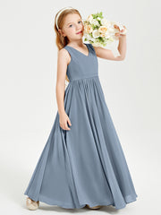 Elegant Sleeveless Junior Bridesmaid Dresses Dusty Blue
