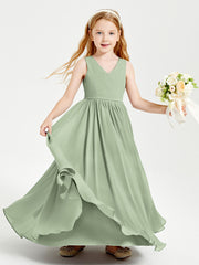 Elegant Sleeveless Junior Bridesmaid Dresses Dusty Sage