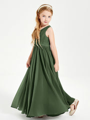 Elegant Sleeveless Junior Bridesmaid Dresses Olive Green