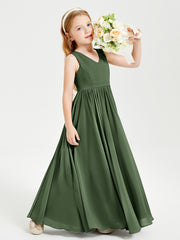 Elegant Sleeveless Junior Bridesmaid Dresses Olive Green
