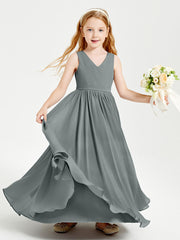 Elegant Sleeveless Junior Bridesmaid Dresses Steel Grey