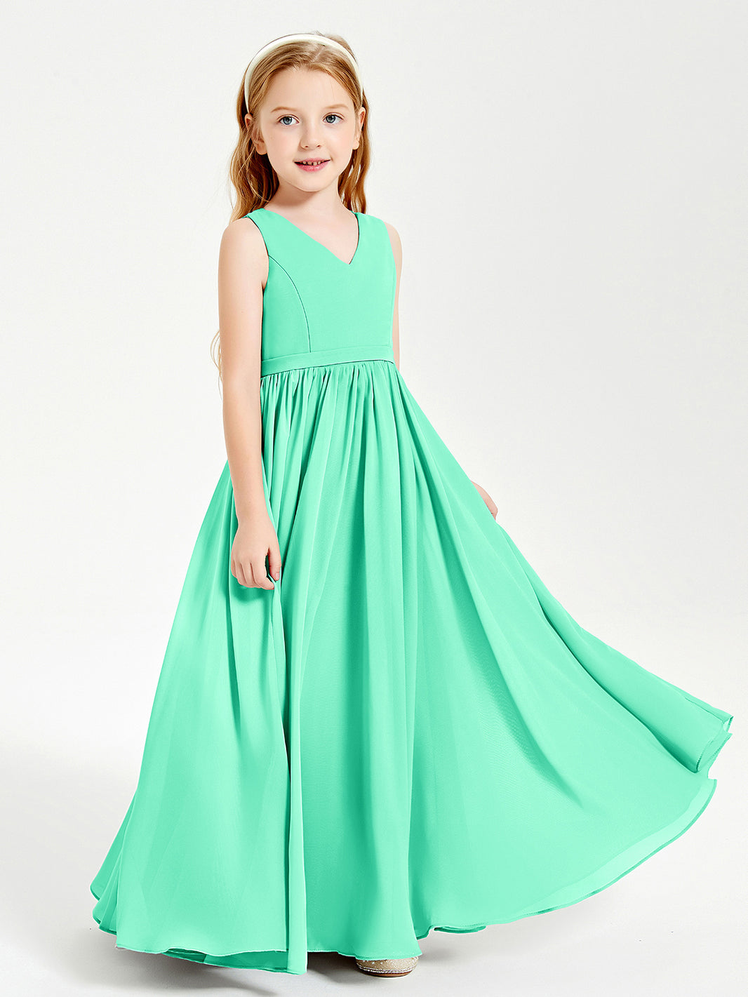 BABARONI Elegant Sleeveless Junior Bridesmaid Dresses Turquoise, Turquoise / J4