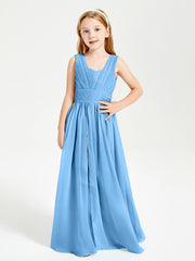 Long Elegant V-neck Bridesmaid Dresses For Juniors Blue