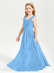 Long Elegant V-neck Bridesmaid Dresses For Juniors Blue