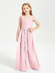 Long Elegant V-neck Bridesmaid Dresses For Juniors Blushing Pink