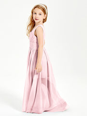 Long Elegant V-neck Bridesmaid Dresses For Juniors Blushing Pink