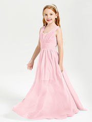 Long Elegant V-neck Bridesmaid Dresses For Juniors Blushing Pink