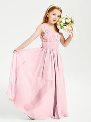 Long Elegant V-neck Bridesmaid Dresses For Juniors Blushing Pink