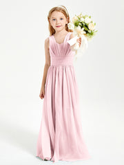 Long Elegant V-neck Bridesmaid Dresses For Juniors Blushing Pink