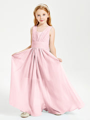 Long Elegant V-neck Bridesmaid Dresses For Juniors Blushing Pink