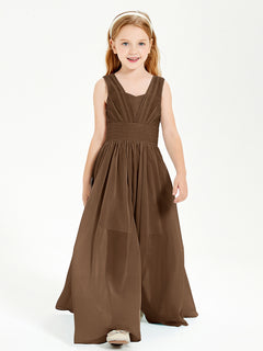 Long Elegant V-neck Bridesmaid Dresses For Juniors Brown