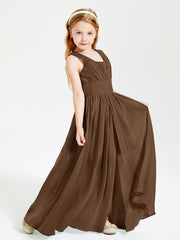 Long Elegant V-neck Bridesmaid Dresses For Juniors Brown