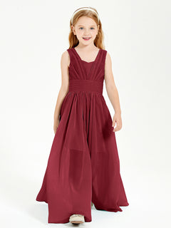 Long Elegant V-neck Bridesmaid Dresses For Juniors Burgundy