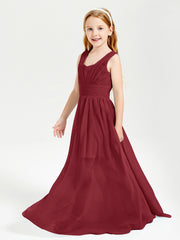 Long Elegant V-neck Bridesmaid Dresses For Juniors Burgundy
