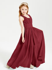 Long Elegant V-neck Bridesmaid Dresses For Juniors Burgundy