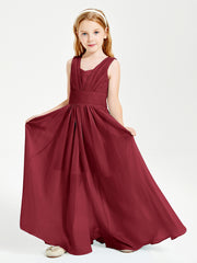 Long Elegant V-neck Bridesmaid Dresses For Juniors Burgundy