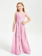 Long Elegant V-neck Bridesmaid Dresses For Juniors Candy Pink