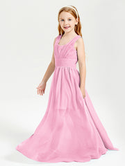 Long Elegant V-neck Bridesmaid Dresses For Juniors Candy Pink