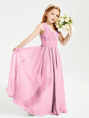 Long Elegant V-neck Bridesmaid Dresses For Juniors Candy Pink