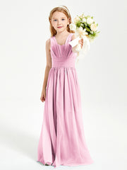 Long Elegant V-neck Bridesmaid Dresses For Juniors Candy Pink