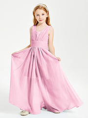 Long Elegant V-neck Bridesmaid Dresses For Juniors Candy Pink