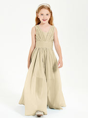 Long Elegant V-neck Bridesmaid Dresses For Juniors Champagne