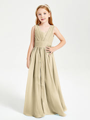 Long Elegant V-neck Bridesmaid Dresses For Juniors Champagne