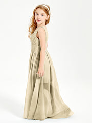 Long Elegant V-neck Bridesmaid Dresses For Juniors Champagne