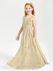 Long Elegant V-neck Bridesmaid Dresses For Juniors Champagne