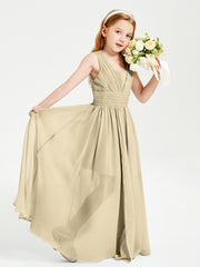 Long Elegant V-neck Bridesmaid Dresses For Juniors Champagne