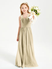 Long Elegant V-neck Bridesmaid Dresses For Juniors Champagne