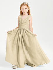 Long Elegant V-neck Bridesmaid Dresses For Juniors Champagne