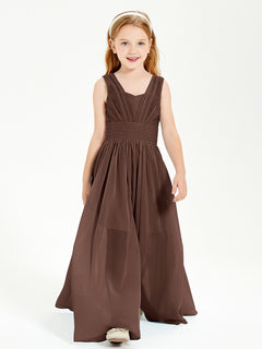 Long Elegant V-neck Bridesmaid Dresses For Juniors Chocolate