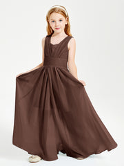 Long Elegant V-neck Bridesmaid Dresses For Juniors Chocolate