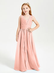 Long Elegant V-neck Bridesmaid Dresses For Juniors Coral